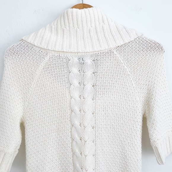 Express Cream Cowl Neck Cable Knit Short Sleeves Snap Button Sweater XS - Picture 9 of 16